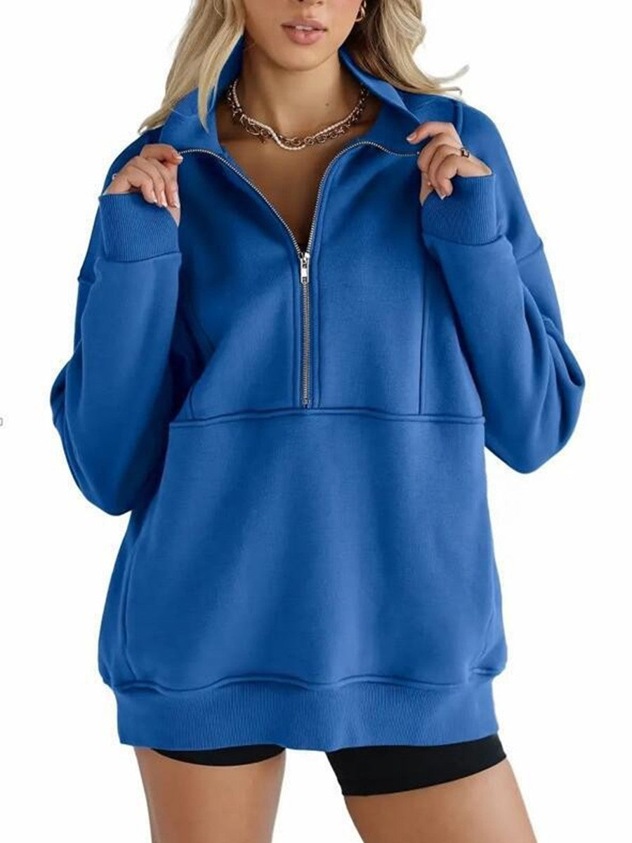 Women's Half Zip Sweatshirts FleeceStand Collar Long Sleeve Thumb Hole OversizedPullovers with Pockets