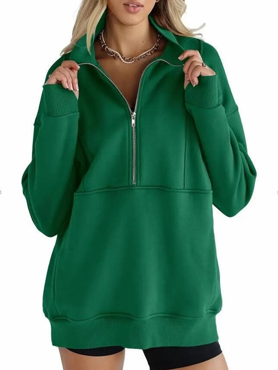 Women's Half Zip Sweatshirts FleeceStand Collar Long Sleeve Thumb Hole OversizedPullovers with Pockets