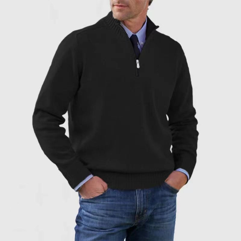 Piotr | Soft and warm men's cotton sweater with a mock turtleneck and zipper