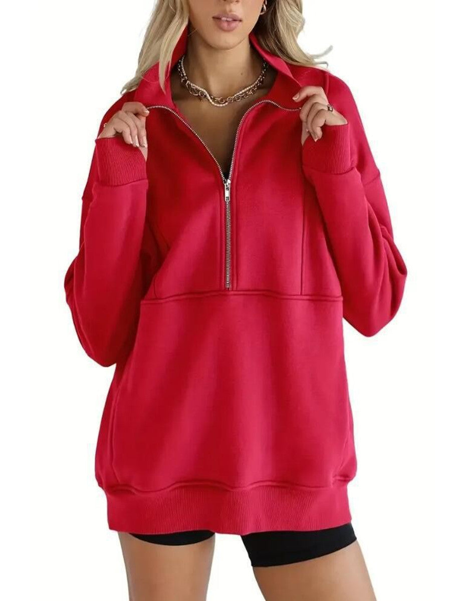 Women's Half Zip Sweatshirts FleeceStand Collar Long Sleeve Thumb Hole OversizedPullovers with Pockets