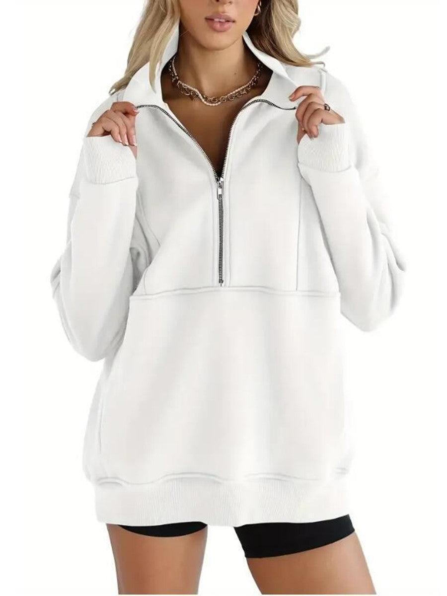 Women's Half Zip Sweatshirts FleeceStand Collar Long Sleeve Thumb Hole OversizedPullovers with Pockets