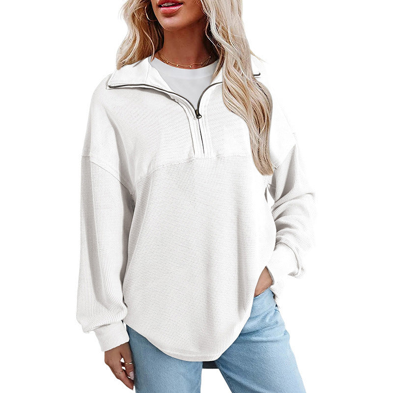 Women's loose-fitting Henley collar button-down sweatshirt