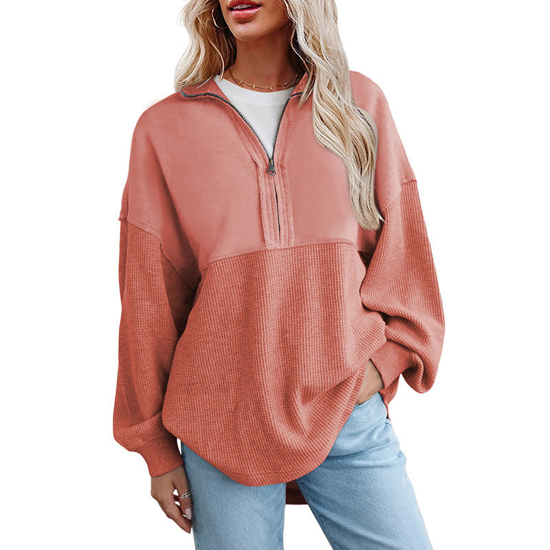 Women's loose-fitting Henley collar button-down sweatshirt
