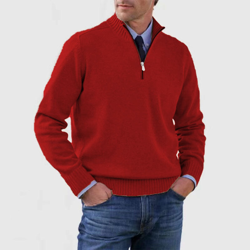 Piotr | Soft and warm men's cotton sweater with a mock turtleneck and zipper