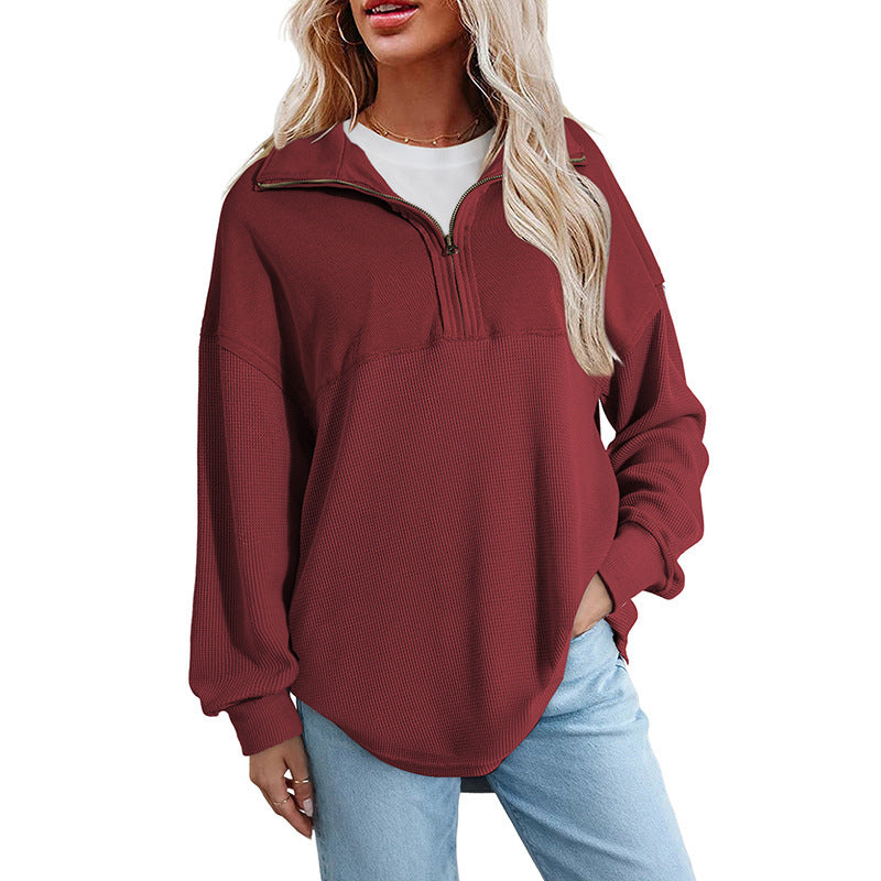 Women's loose-fitting Henley collar button-down sweatshirt