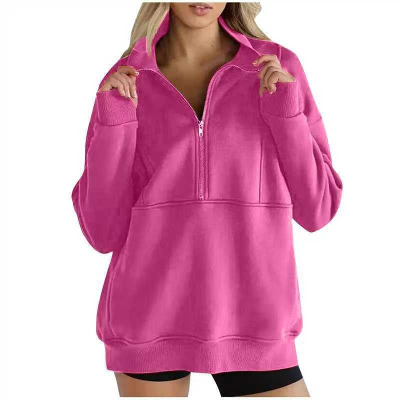 Women's Half Zip Sweatshirts FleeceStand Collar Long Sleeve Thumb Hole OversizedPullovers with Pockets