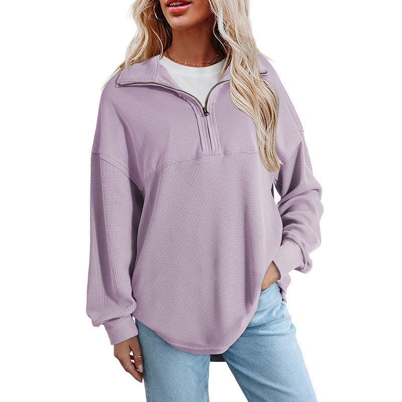 Women's loose-fitting Henley collar button-down sweatshirt