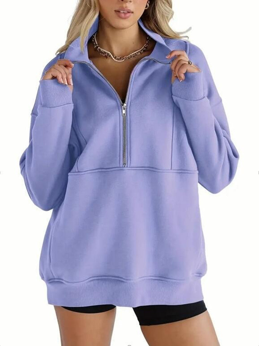 Women's Half Zip Sweatshirts FleeceStand Collar Long Sleeve Thumb Hole OversizedPullovers with Pockets