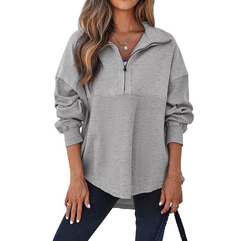 Women's loose-fitting Henley collar button-down sweatshirt