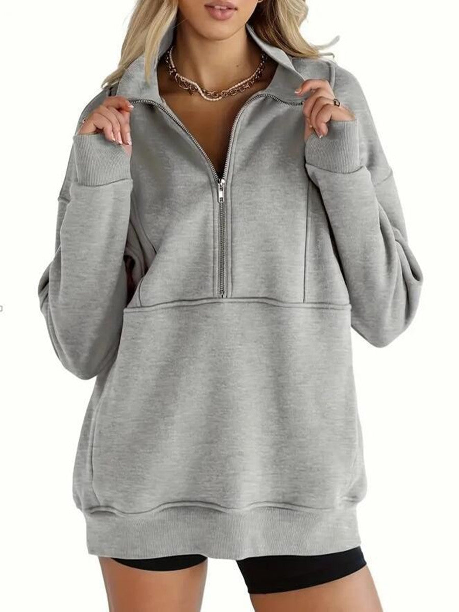 Women's Half Zip Sweatshirts FleeceStand Collar Long Sleeve Thumb Hole OversizedPullovers with Pockets
