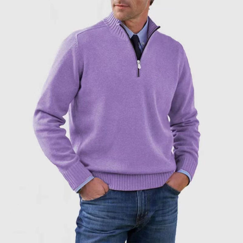 Piotr | Soft and warm men's cotton sweater with a mock turtleneck and zipper
