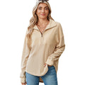 Women's loose-fitting Henley collar button-down sweatshirt