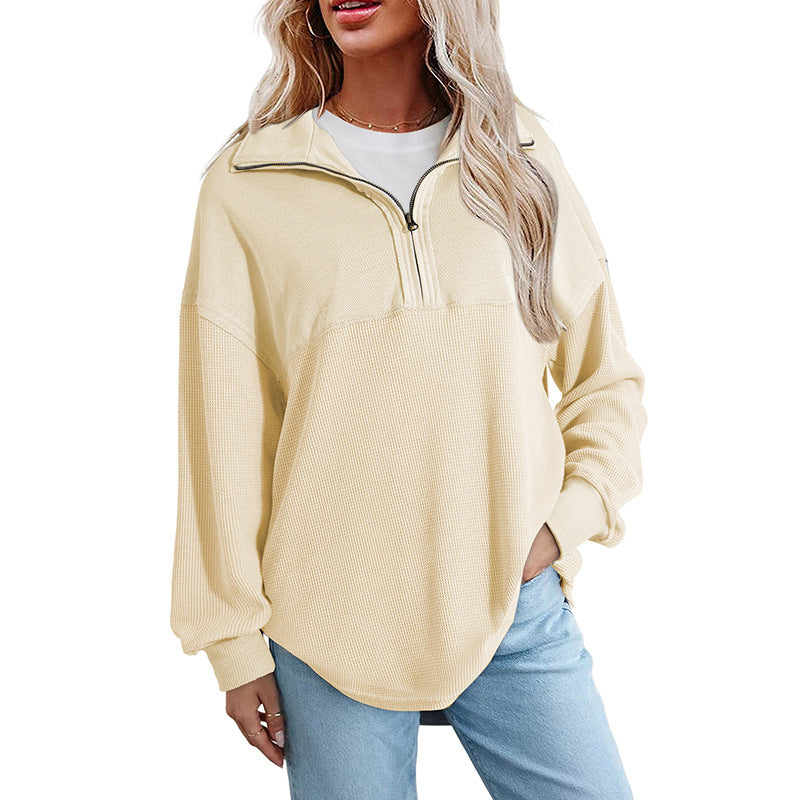 Women's loose-fitting Henley collar button-down sweatshirt