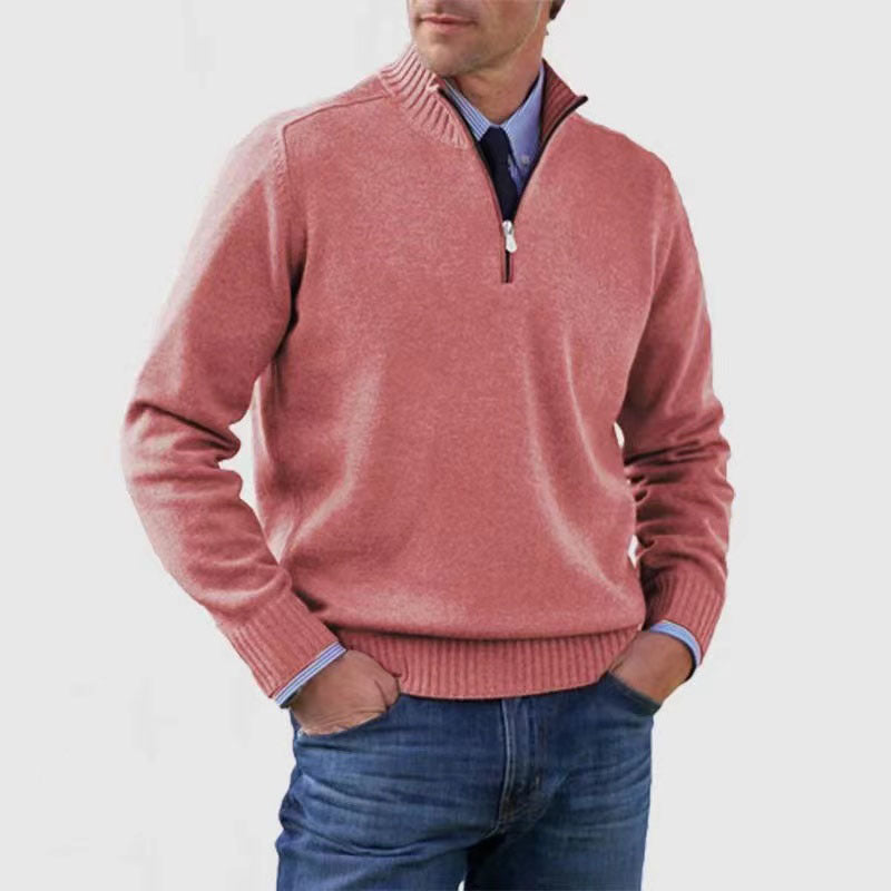 Piotr | Soft and warm men's cotton sweater with a mock turtleneck and zipper