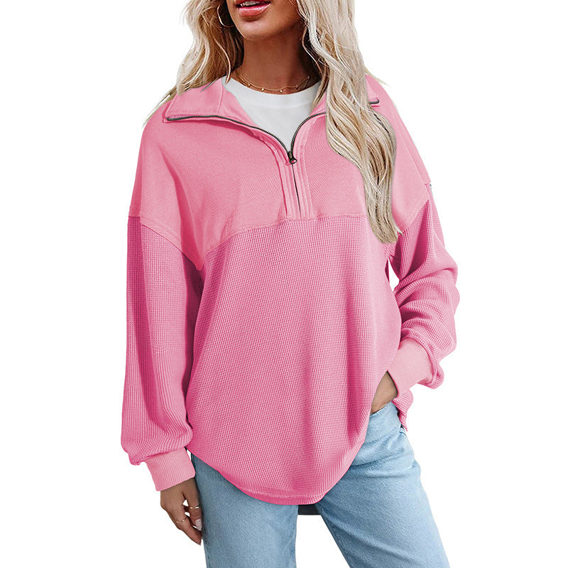 Women's loose-fitting Henley collar button-down sweatshirt