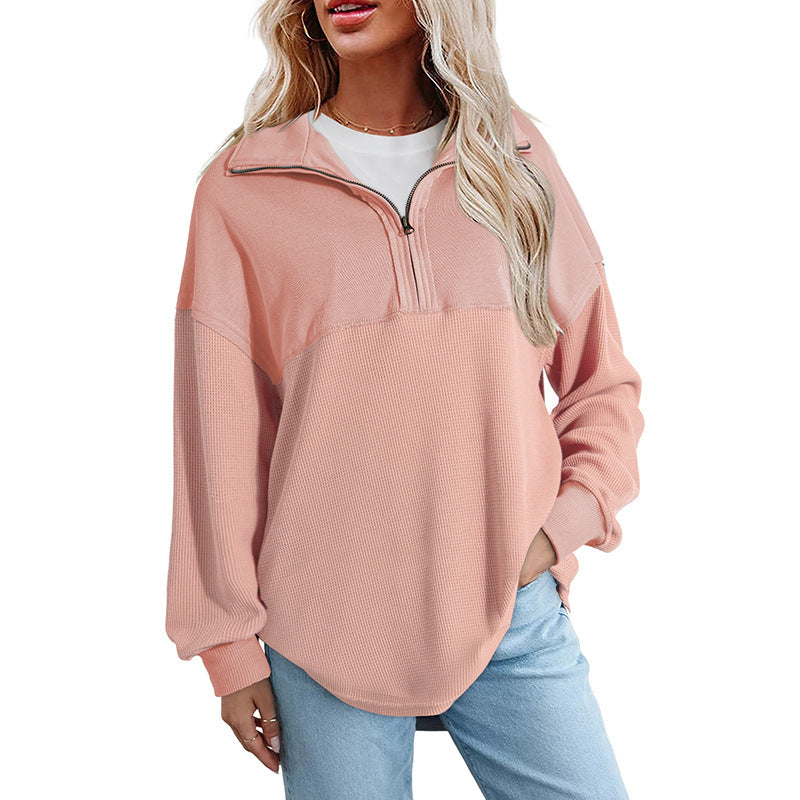 Women's loose-fitting Henley collar button-down sweatshirt