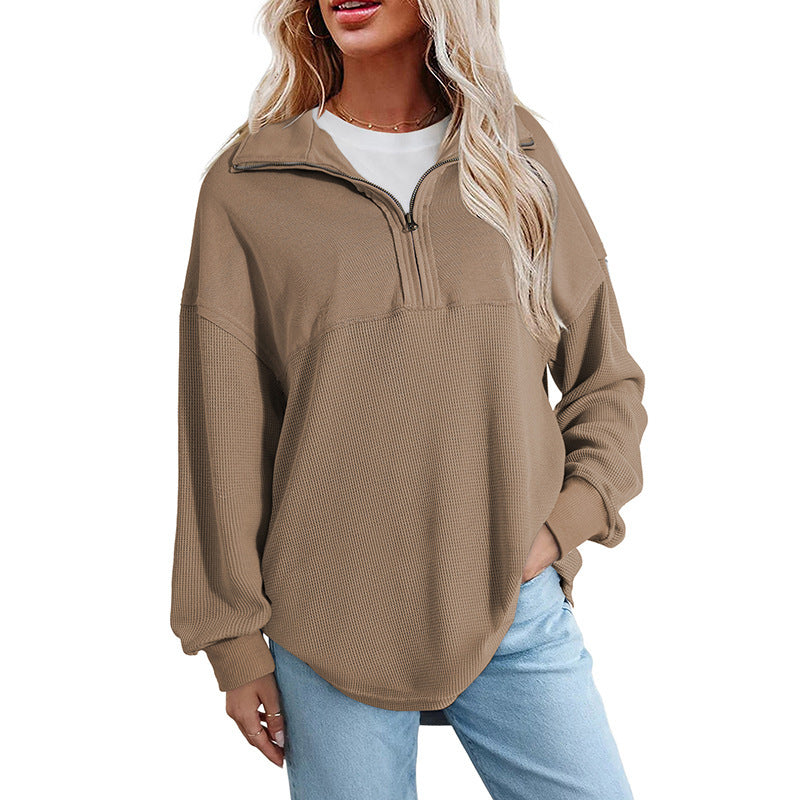 Women's loose-fitting Henley collar button-down sweatshirt