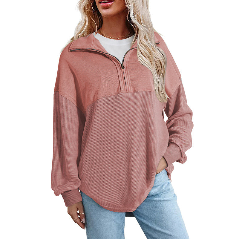Women's loose-fitting Henley collar button-down sweatshirt