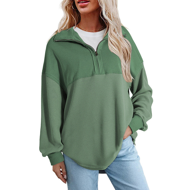 Women's loose-fitting Henley collar button-down sweatshirt
