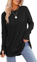 Womens Tunic Tops to Wear withLeggings Long Sleeve Thumb Hole Shirts CrewNeck Curved Hem
